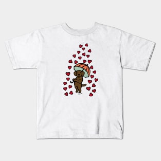 Chocolate Labrador Cartoon and Rain of Hearts Kids T-Shirt